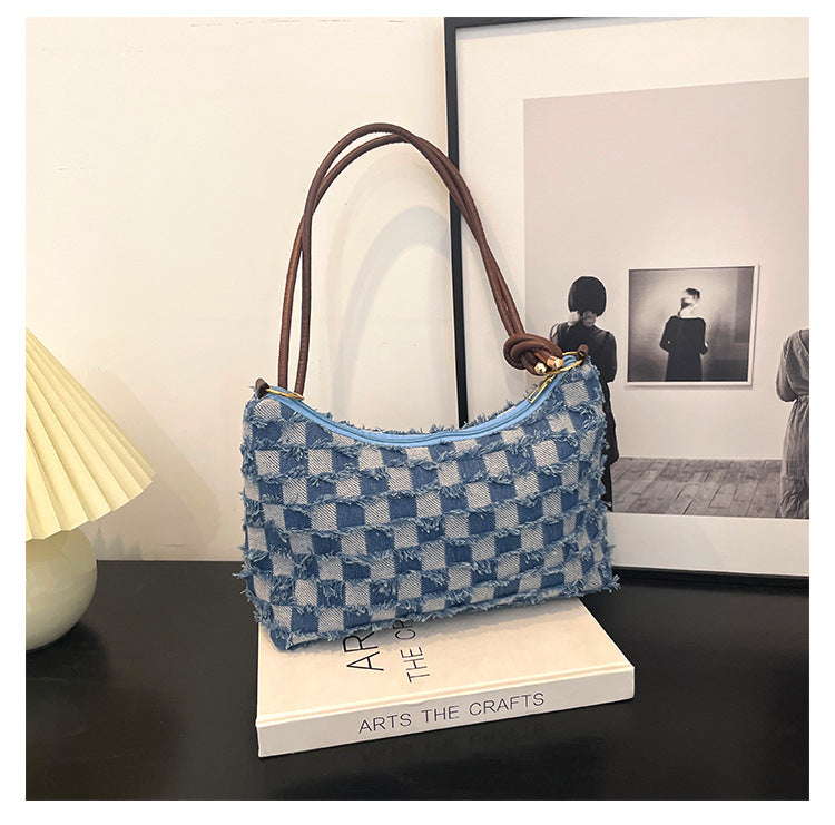 Wholesale High-end Fashion Plaid Denim Large Capacity Canvas Casual Shoulder Bags